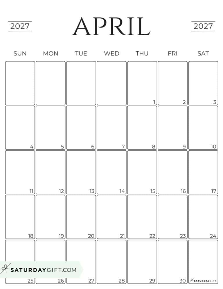 Simple Calendar 2027 - Free Printable Vertical Calendars