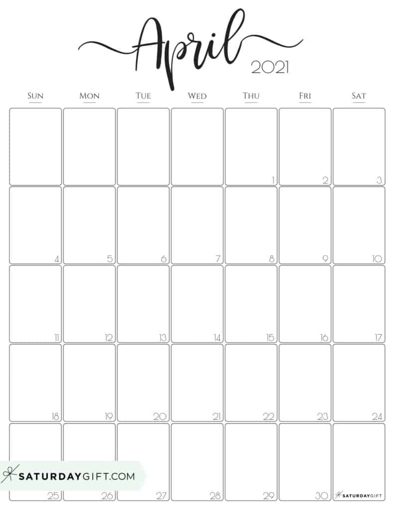 Simple Elegant Vertical 2021 Monthly Calendar Pretty Printables