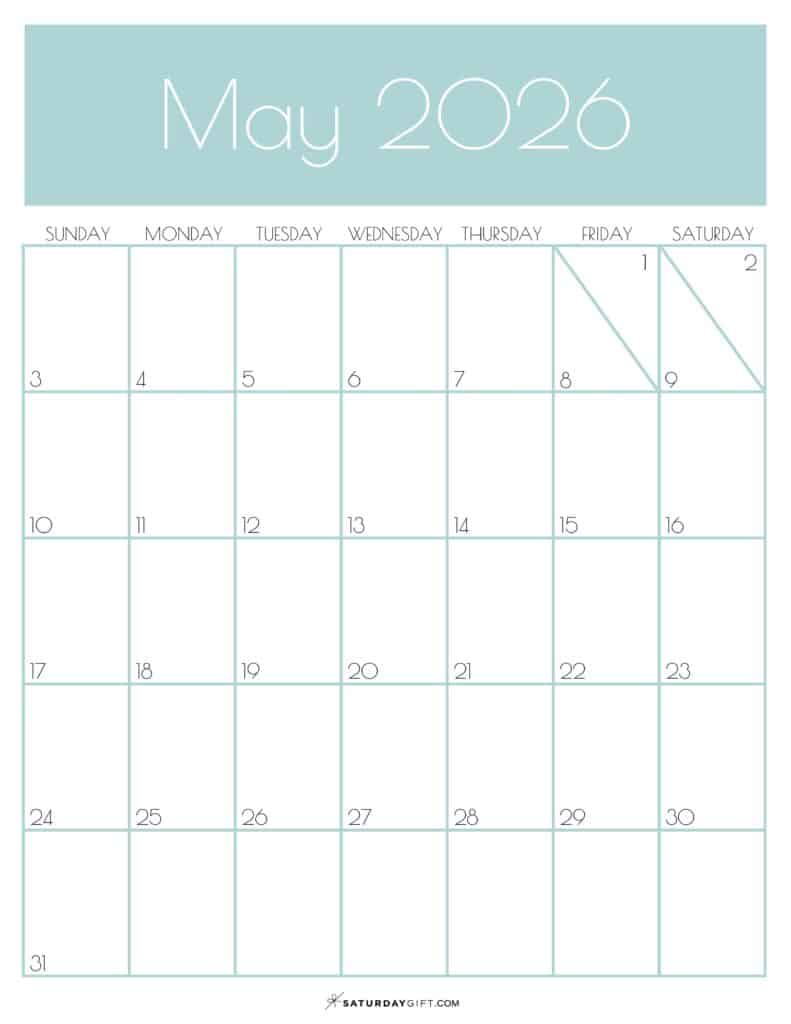 05 Green Monthly Goals May 2026 Calendar Vertical Sunday-start