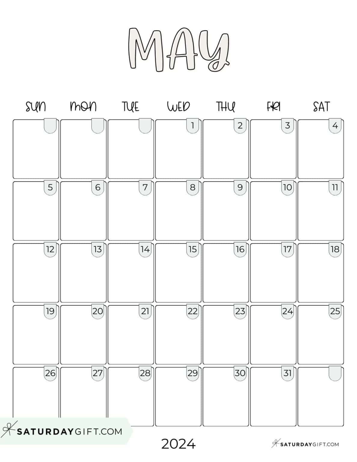 May 2024 Calendar - 20 Cute & FREE Printables | SaturdayGift