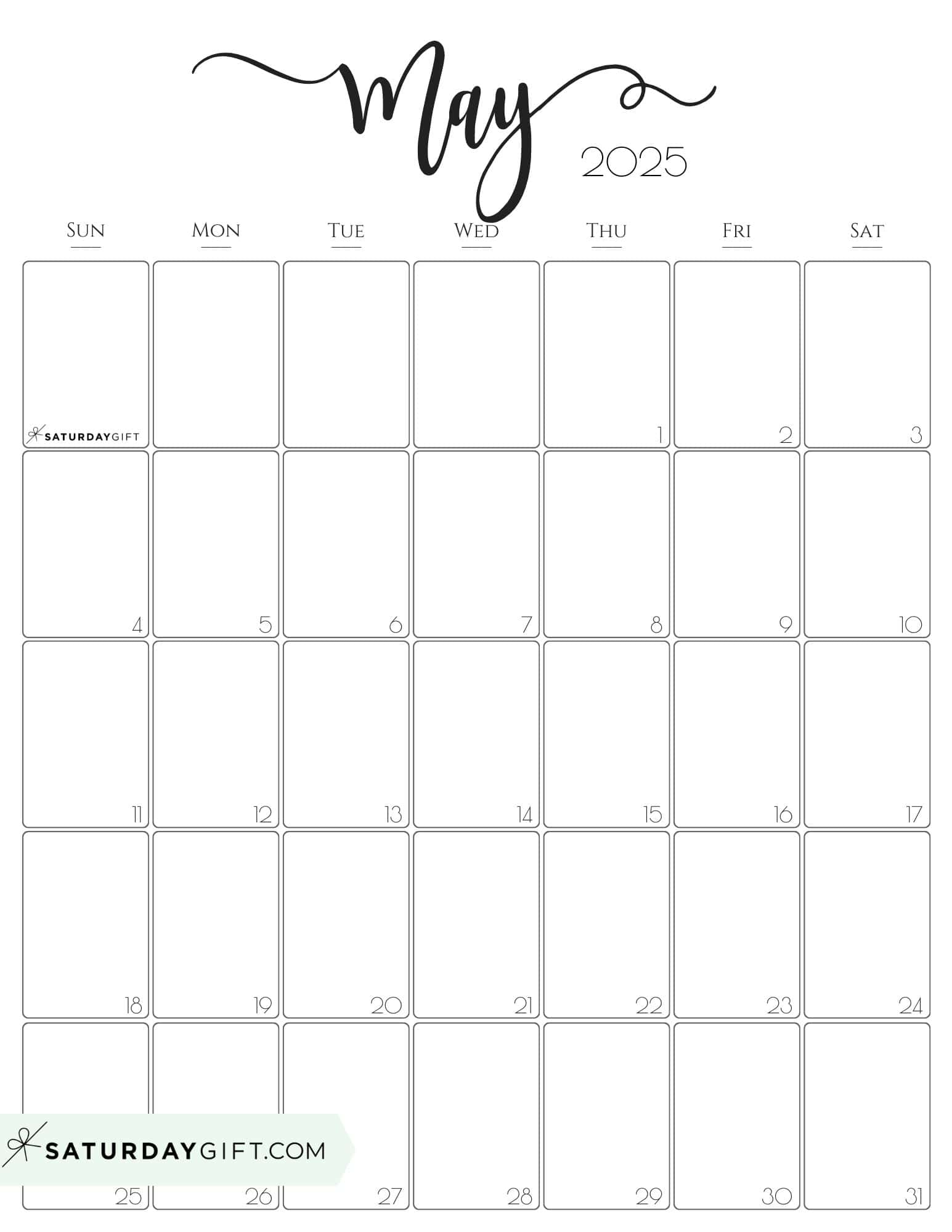 May 2025 Calendar - 20 Cute & FREE Printables | SaturdayGift