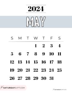 May 2024 Calendar - 20 Cute &amp; FREE Printables | SaturdayGift