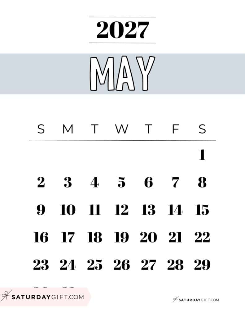 Free Printable Grey May 2027 Calendar Template PDF Sunday-Start | SaturdayGift