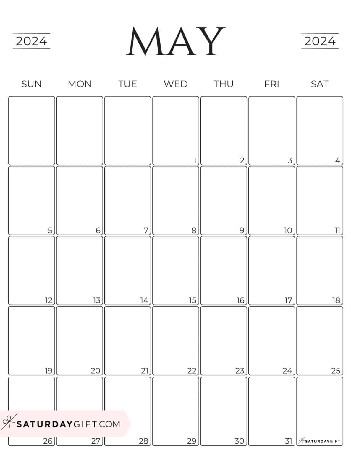 May 2024 Calendar - 20 Cute & FREE Printables | SaturdayGift