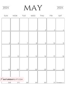 May 2024 Calendar - 20 Cute & FREE Printables | SaturdayGift