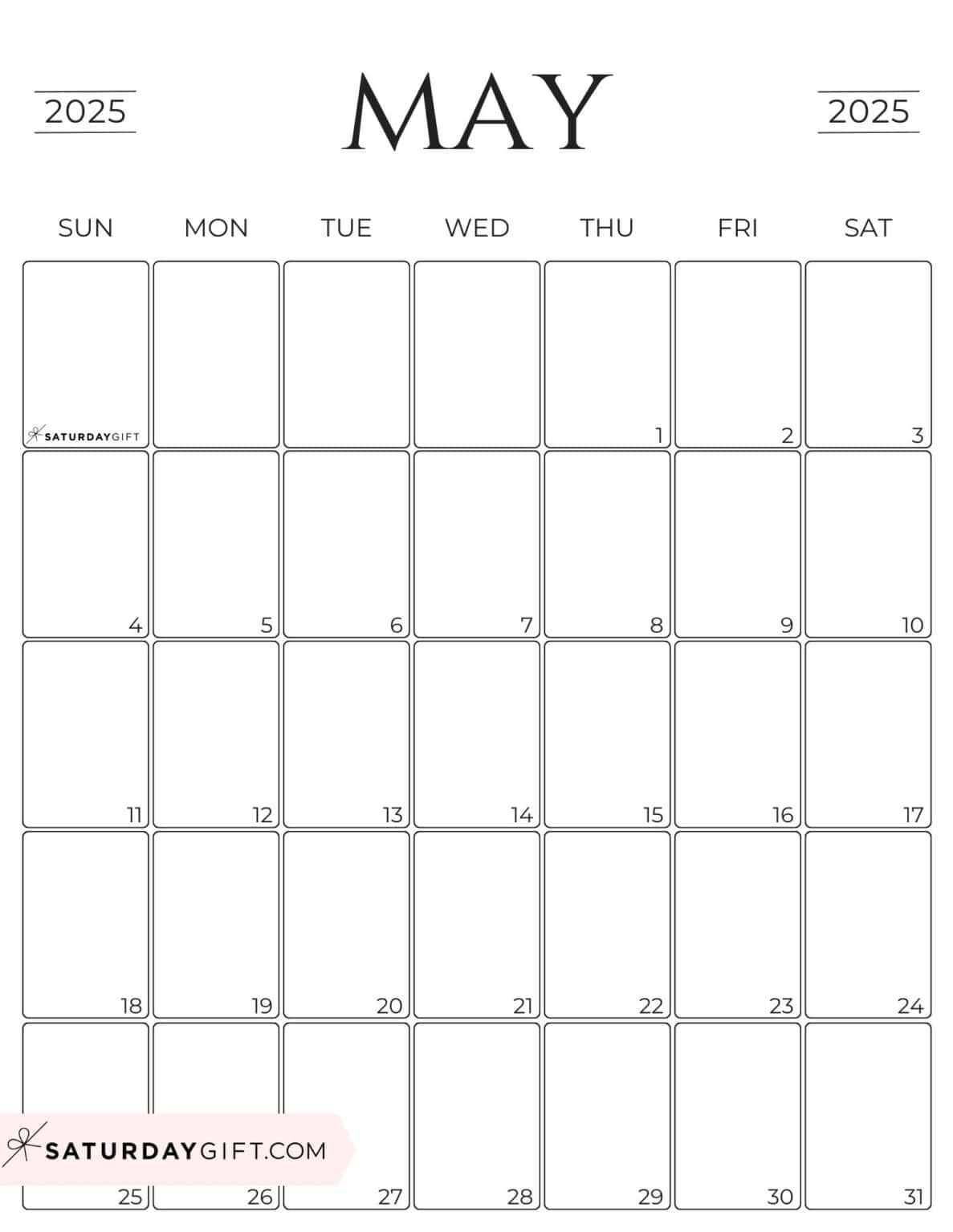Simple Calendar Template 2025 - Free Printable Vertical Calendar