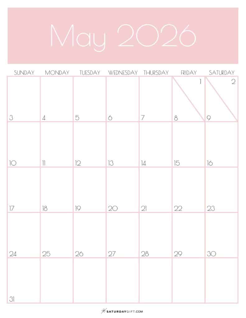 05 Pink Monthly Goals May 2026 Calendar Vertical Sunday-start