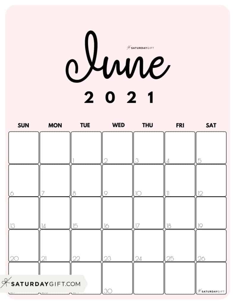 Cute Free Printable June 2021 Calendar SaturdayGift