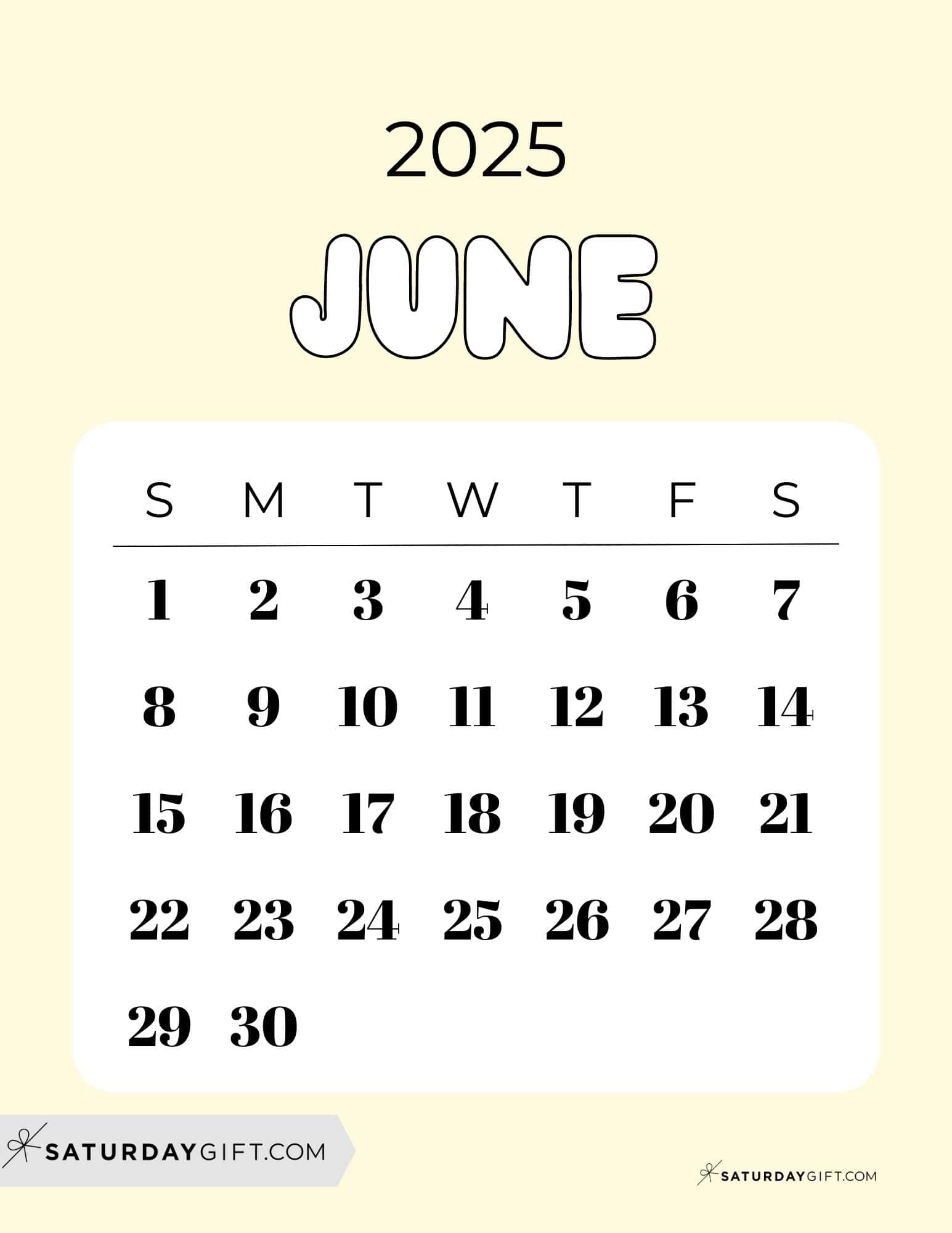 June 2025 Calendar - 20 Cute & FREE Printables | SaturdayGift