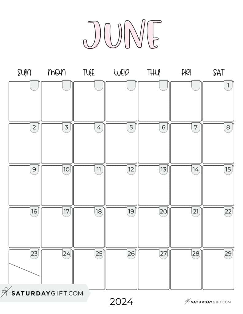 06 JUN Cute Simple June 2024 Calendar Aesthetic Free Printable PDF Sunday-Start