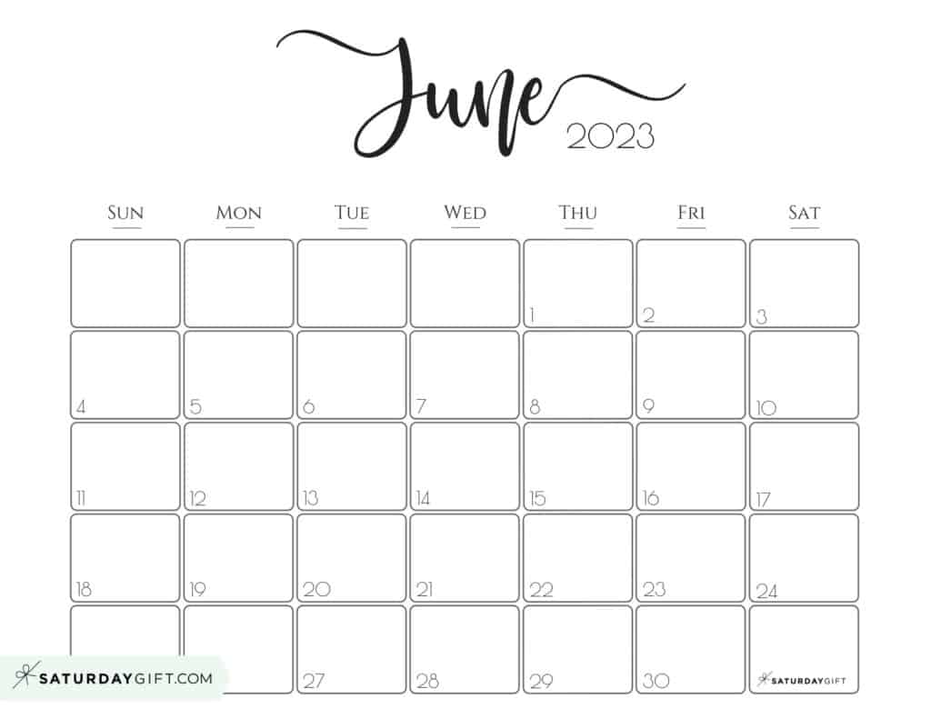 June 2023 Calendar - 9 Cute & FREE Printables | SaturdayGift