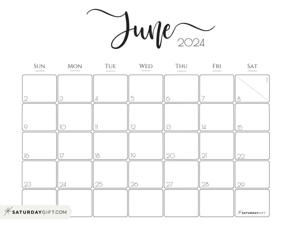 June 2024 Calendar - 20 Cute & FREE Printables | SaturdayGift