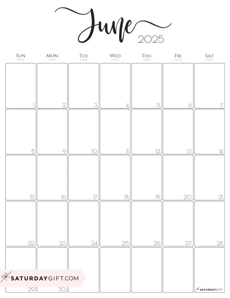 June 2025 Calendar - 20 Cute & FREE Printables | SaturdayGift