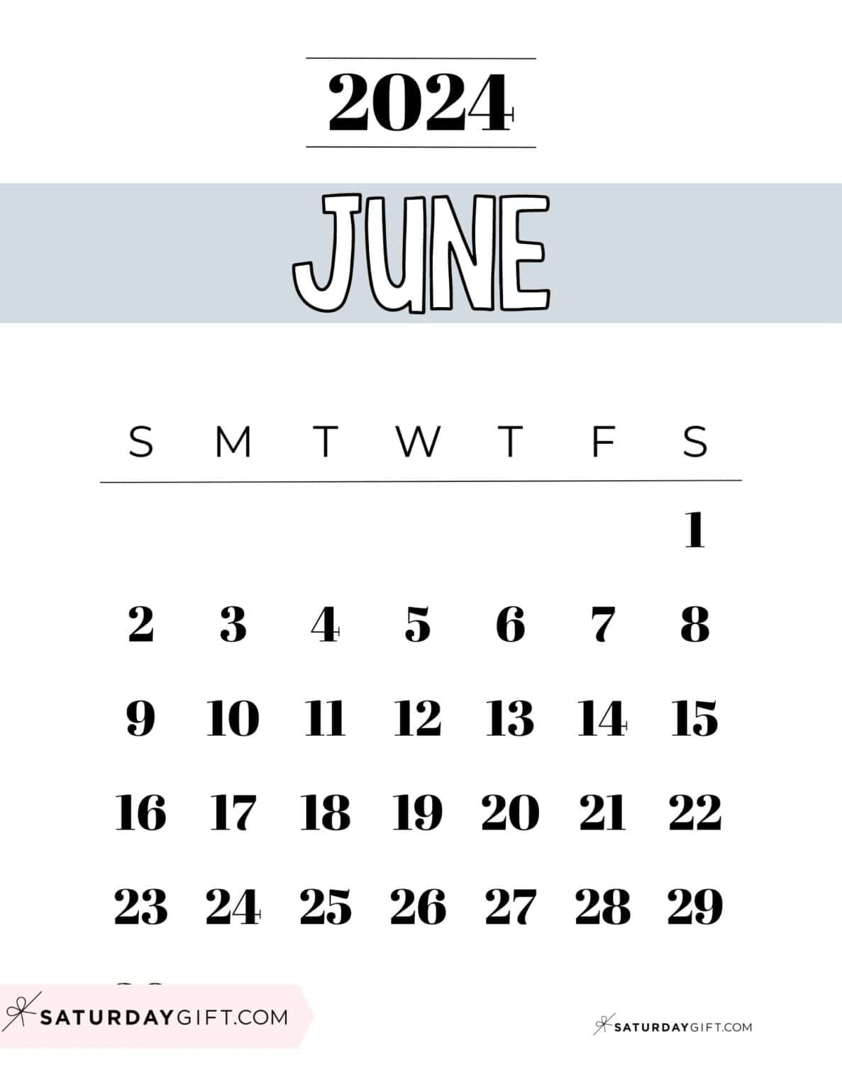 June 2024 Calendar - 20 Cute & FREE Printables | SaturdayGift