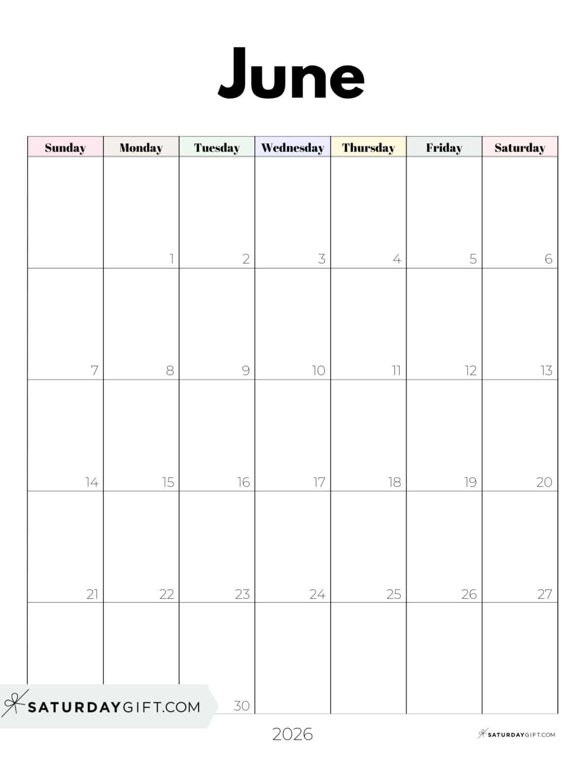 June 2026 Calendars - 21 Cute & FREE Printables