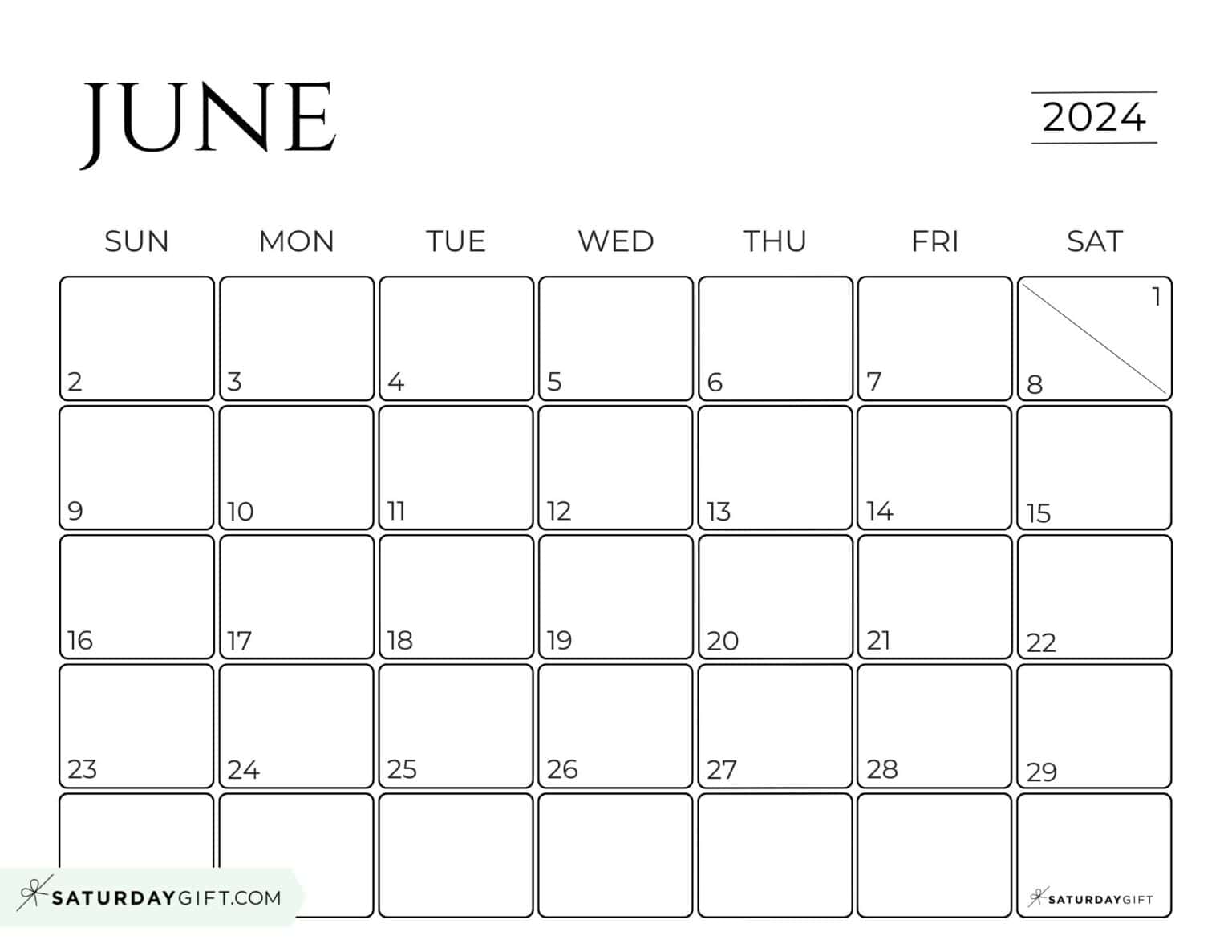 June 2024 Calendar - 20 Cute & FREE Printables | SaturdayGift