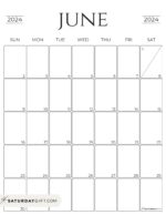 June 2024 Calendar - 20 Cute & FREE Printables | SaturdayGift