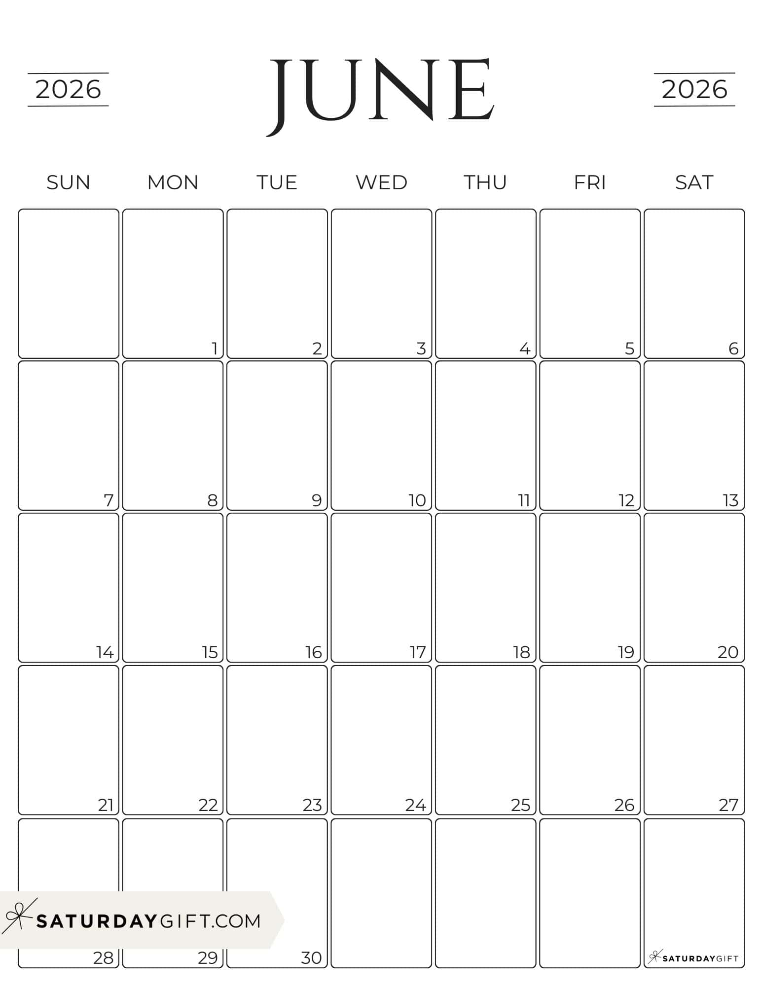 Simple Calendar 2026 - Free Printable Vertical Calendars