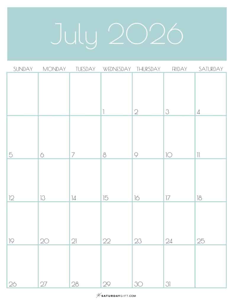 07 Green Monthly Goals July 2026 Calendar Vertical Sunday-start