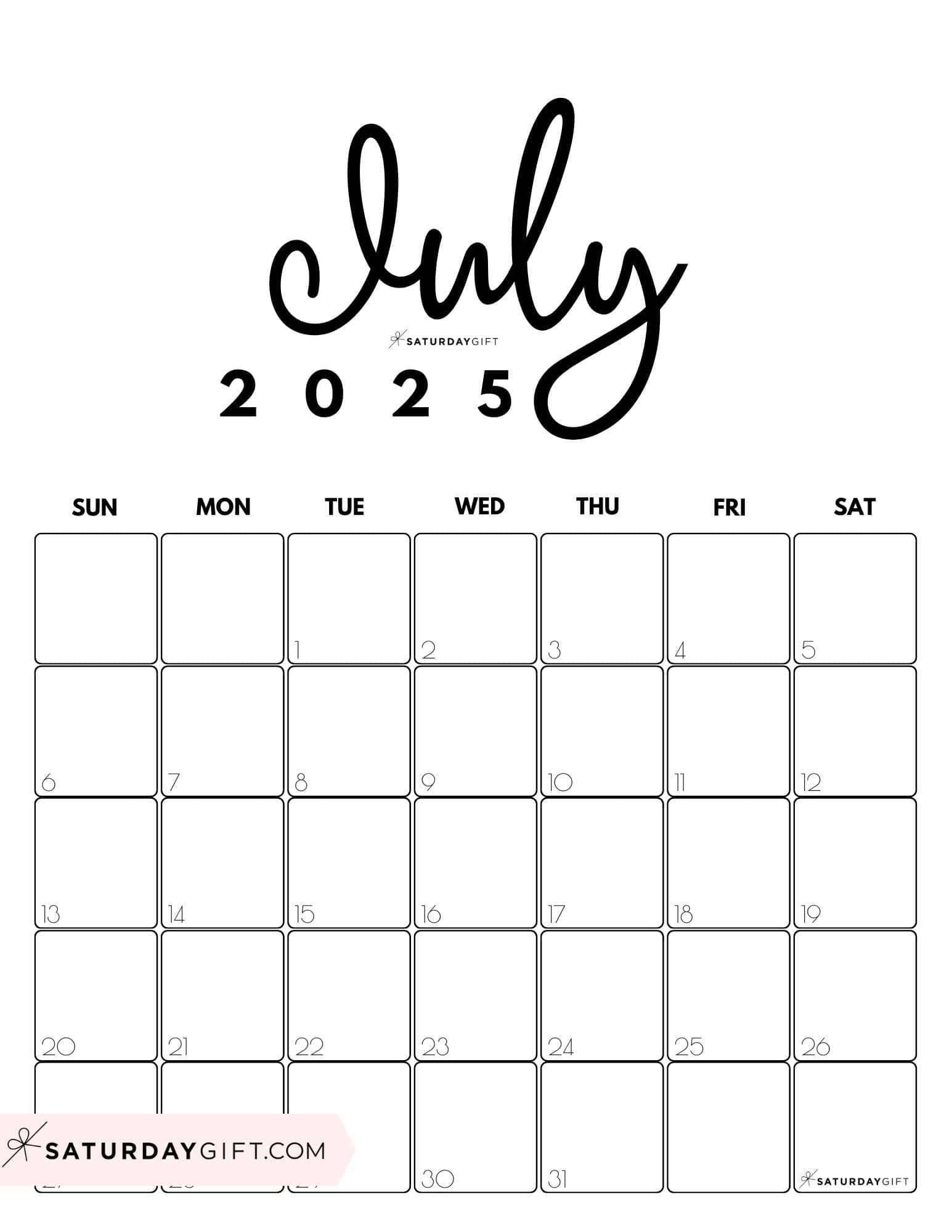 July 2025 Calendar 20 Cute & FREE Printables SaturdayGift