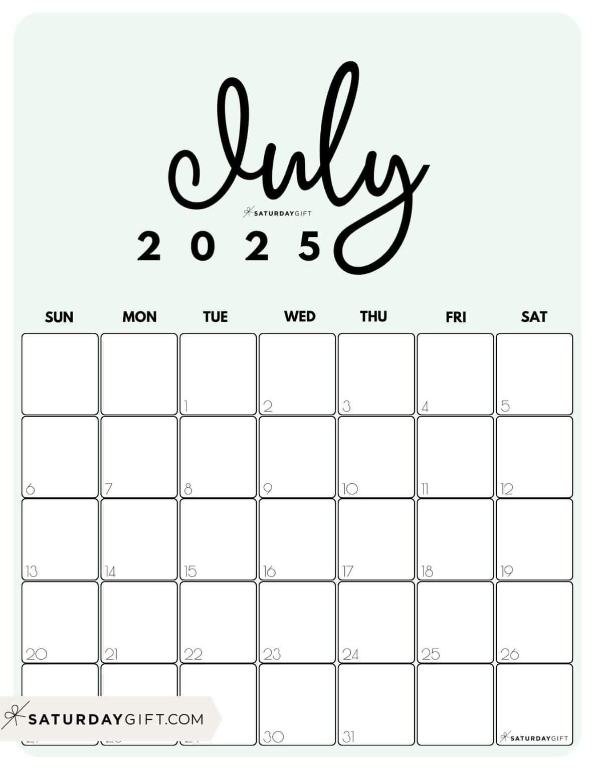 July 2025 Calendars - 23 Cute Free Printable PDFs | SaturdayGift