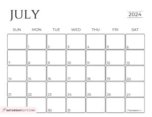 July 2024 Calendar - 20 Cute & FREE Printables | SaturdayGift