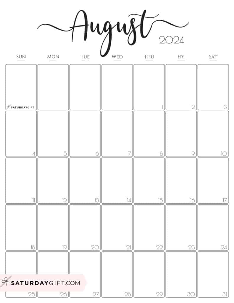 August 2024 Calendar - 20 Cute & FREE Printables | SaturdayGift August 2024 Calendar - 20 Cute & FREE Printables | SaturdayGift