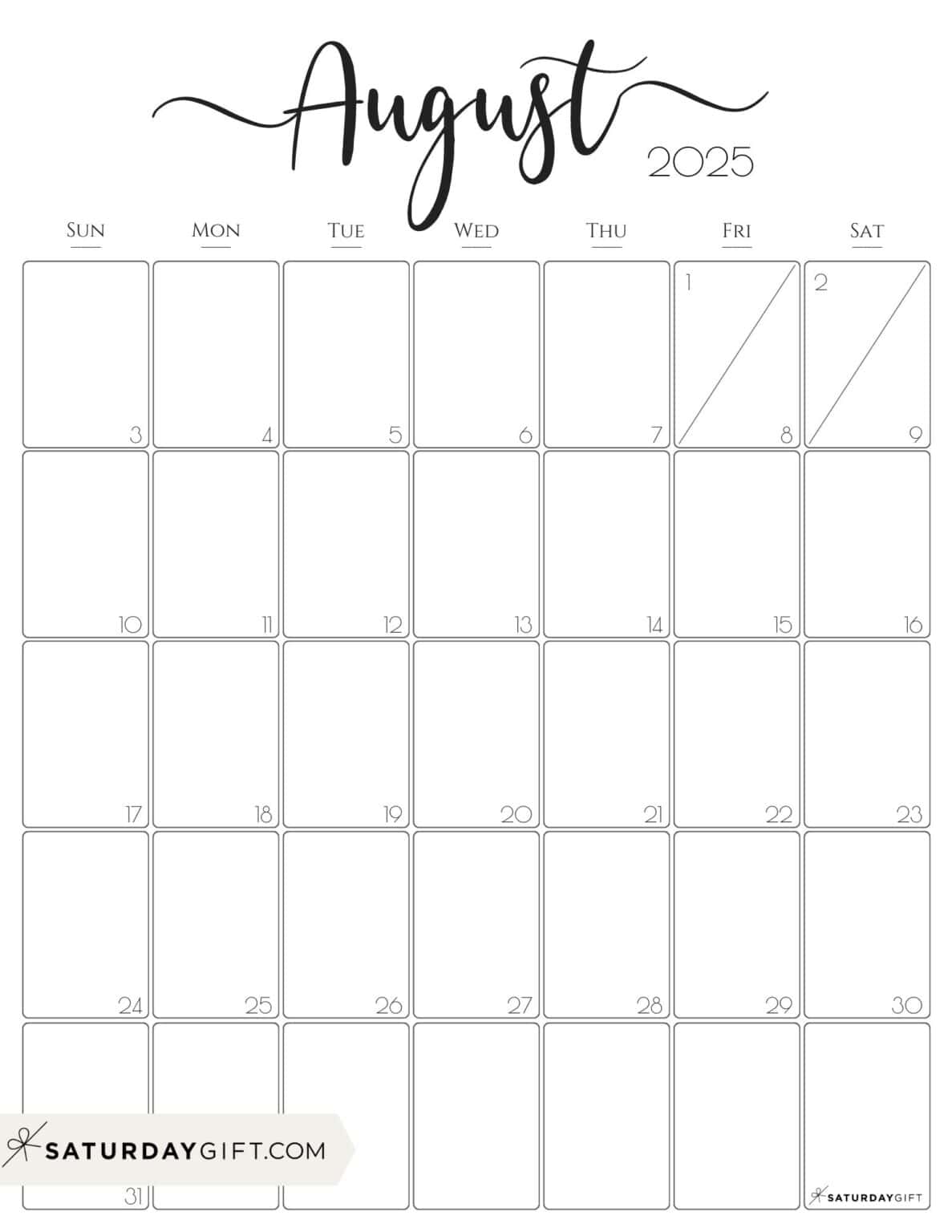 August 2025 Calendars - 23 Cute Free Printable PDFs | SaturdayGift