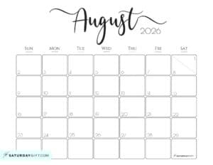 Elegant Printable Calendar 2026 by SaturdayGift - Readers' Favorite!
