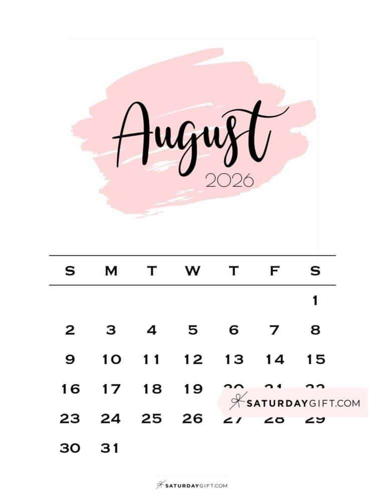 Printable Pink Calendars 2026 Perfect for Home Office SaturdayGift
