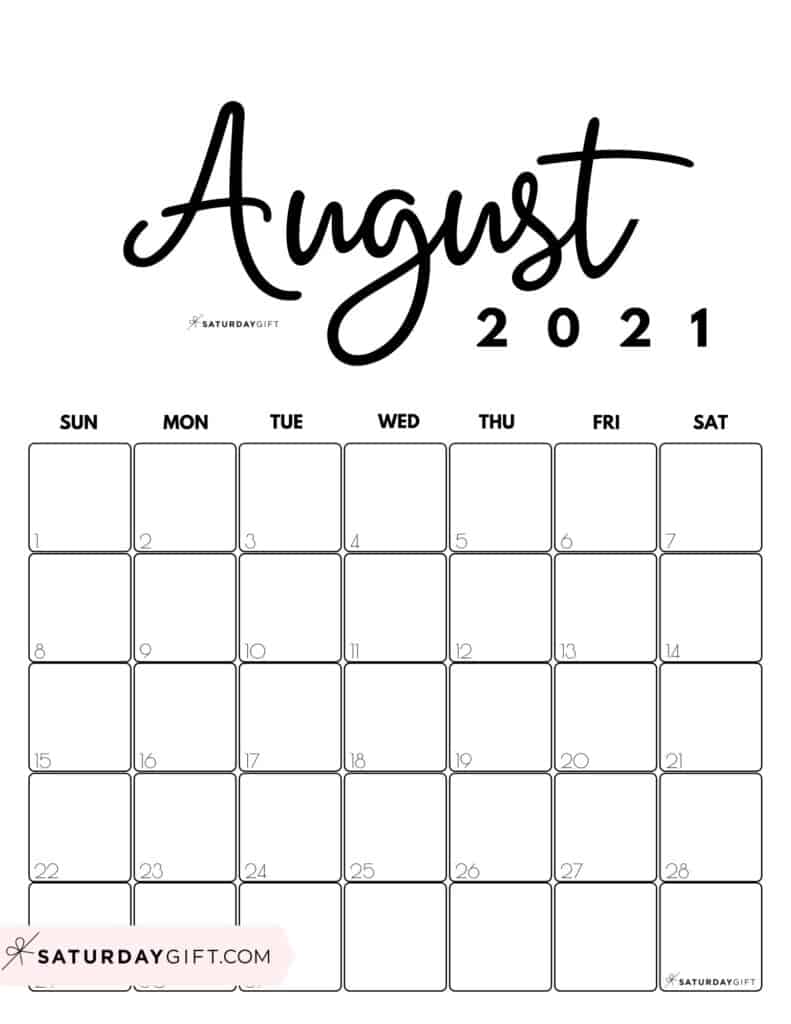 Cute (& Free!) Printable August 2021 Calendar | SaturdayGift