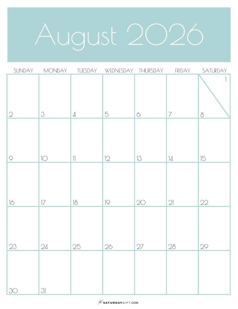 08 Green Monthly Goals August 2026 Calendar Vertical Sunday-start