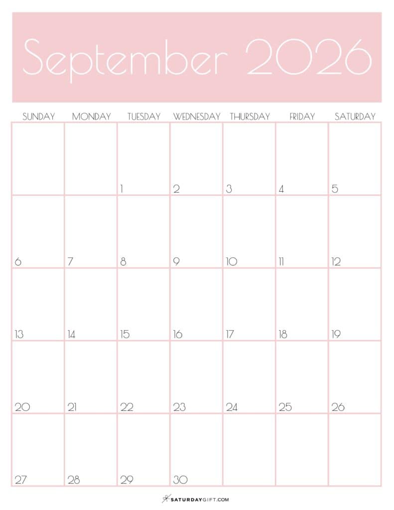 09 Pink Monthly Goals September 2026 Calendar Vertical Sunday-start