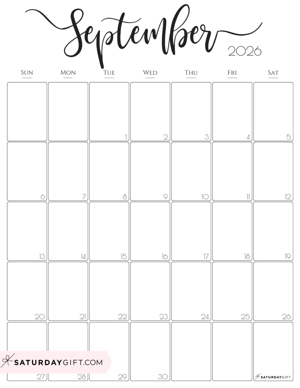 September 2026 Calendars 21 Cute Free Printable PDFs by SaturdayGift