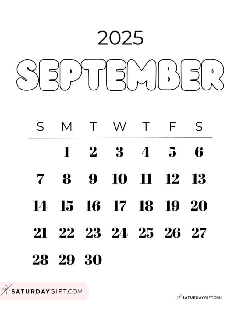 September 2025 Calendar - 20 Cute & FREE Printables | SaturdayGift