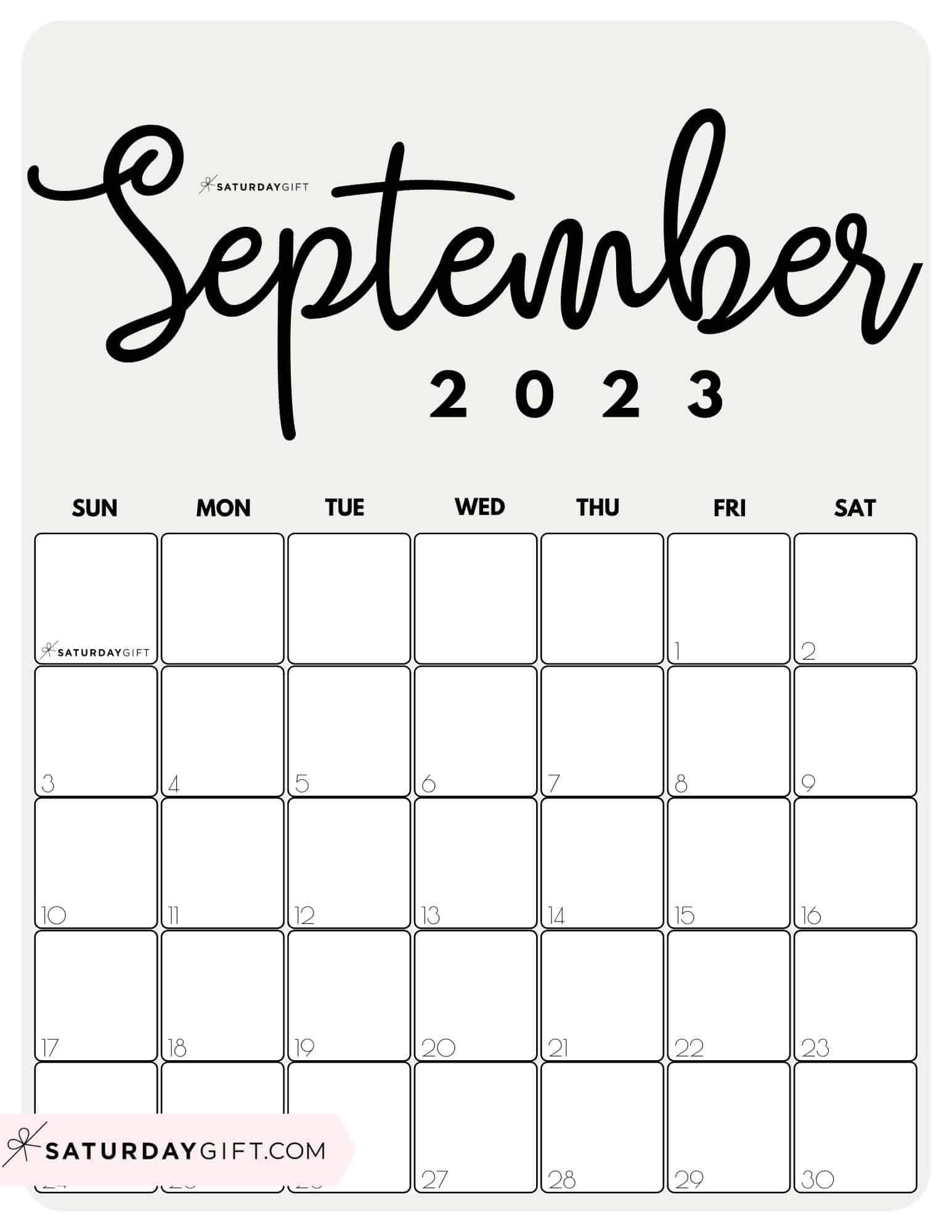 September 2023 Calendar - 14 Cute & FREE Printables | SaturdayGift