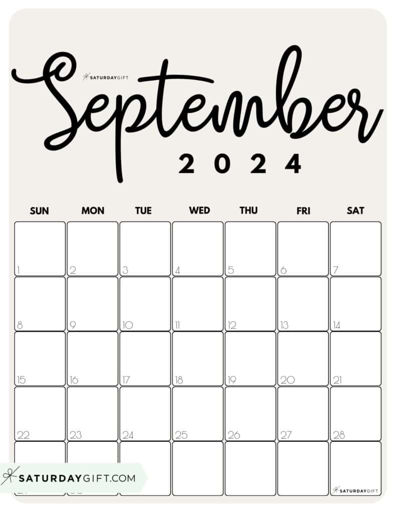 September 2024 Calendar - 20 Cute & FREE Printables | SaturdayGift