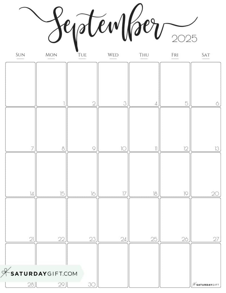 September 2025 Calendar - 20 Cute & FREE Printables | SaturdayGift