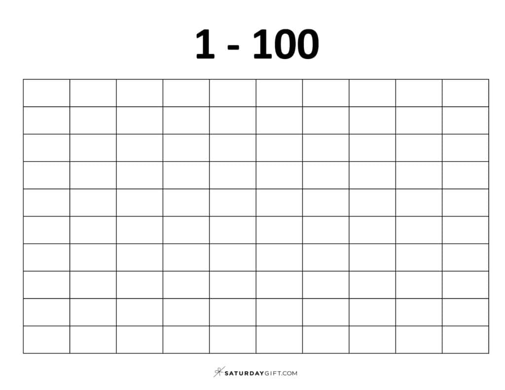 1-100 Chart - Blank thousands chart worksheets PDF Landscape | SaturdayGift