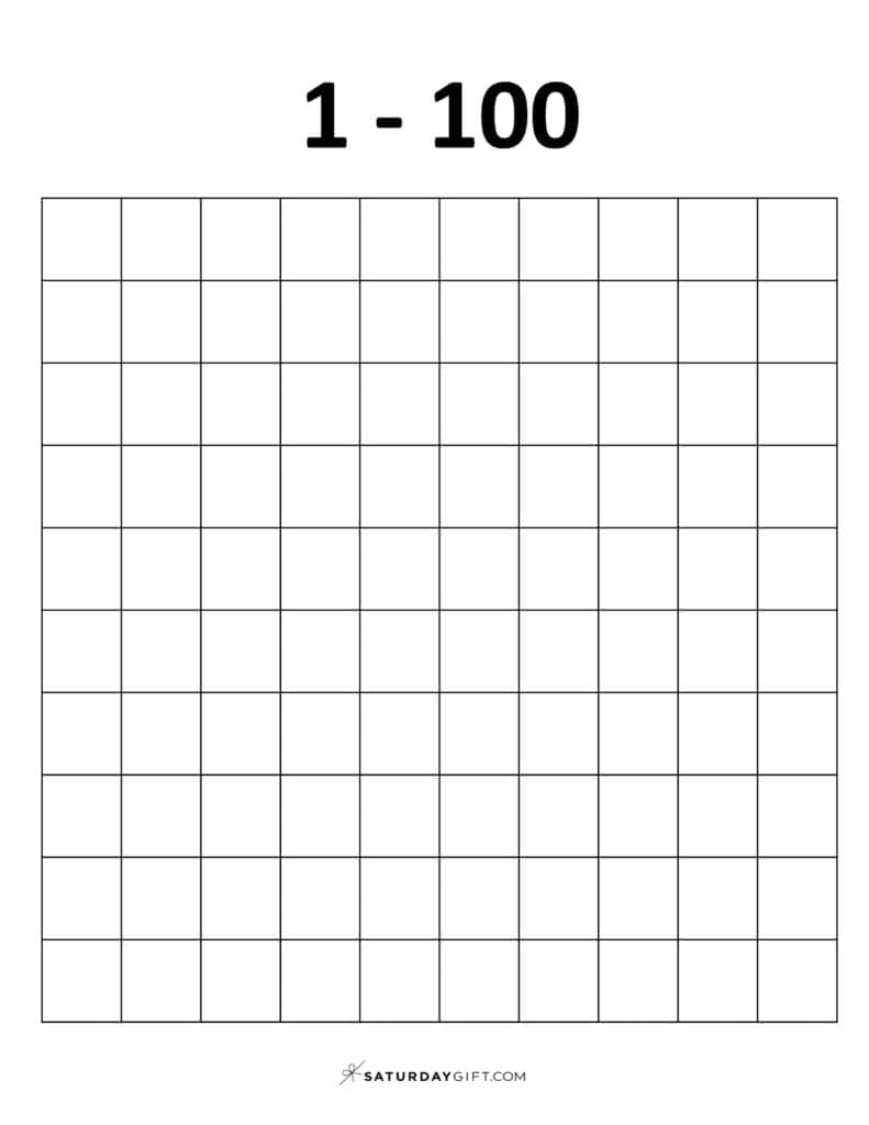 1-100 Chart - Blank thousands chart worksheets PDF Portrait | SaturdayGift