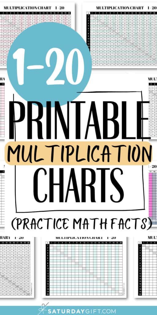 1-20 Printable Multiplication Charts - Practice Math Facts | SaturdayGift