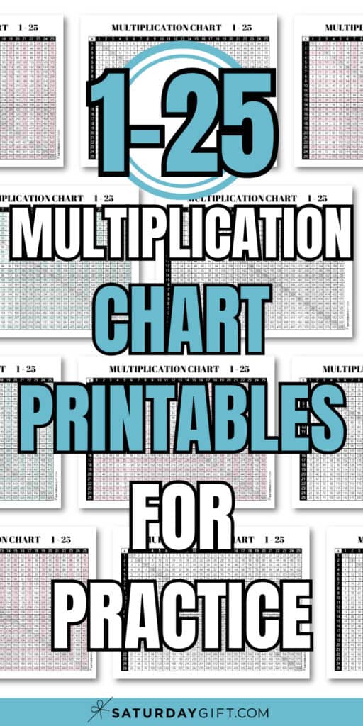 1-25 Multiplication Chart Printables for Practice | SaturdayGift