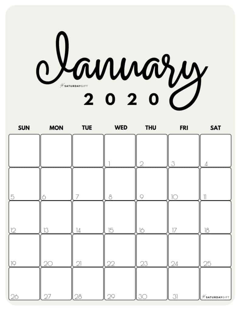 January 2020 Cute Monthly Calendar Beige PDF | SaturdayGift