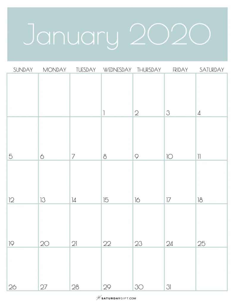 Monthly Goals Calendar January 2020 Jungle Mist | SaturdayGift