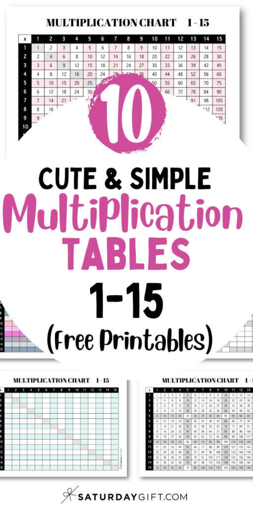 10 Cute & Simple Multiplication Tables 1 to 15 - Free Printables | SaturdayGift