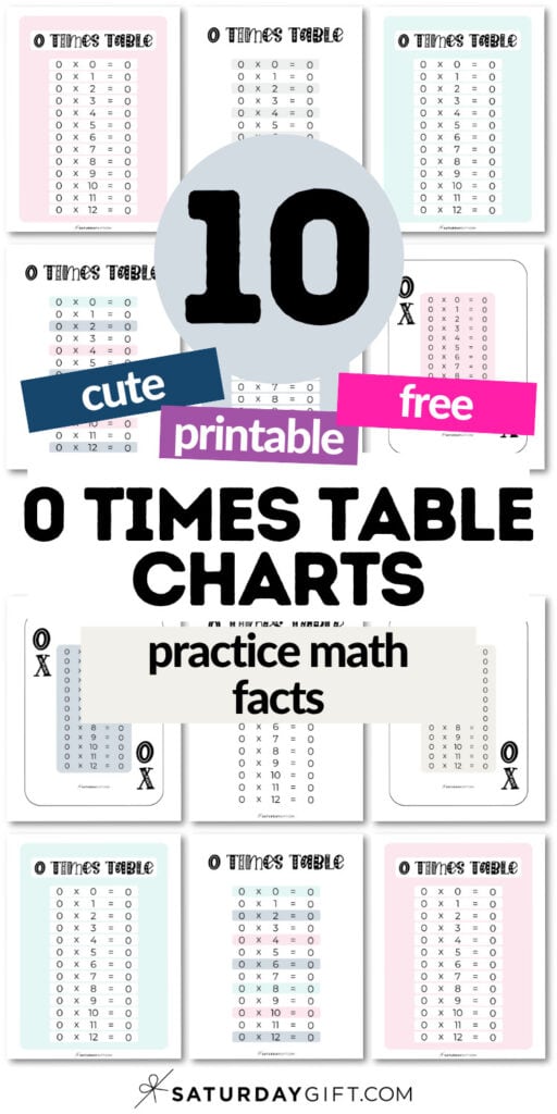 10 Cute and Printable 0 Times Table Charts - Practice Math Facts | SaturdayGift
