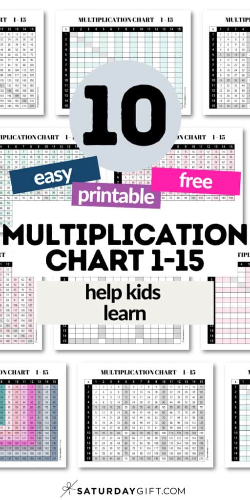 10 Easy Printable and Free Multiplication Chart 1-15 - Help Kids Learn | SaturdayGift