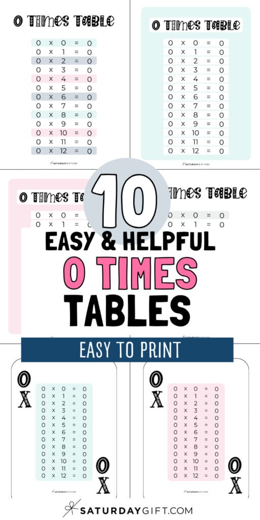10 Easy and Helpful 0 Times Tables - Easy to Print | SaturdayGift