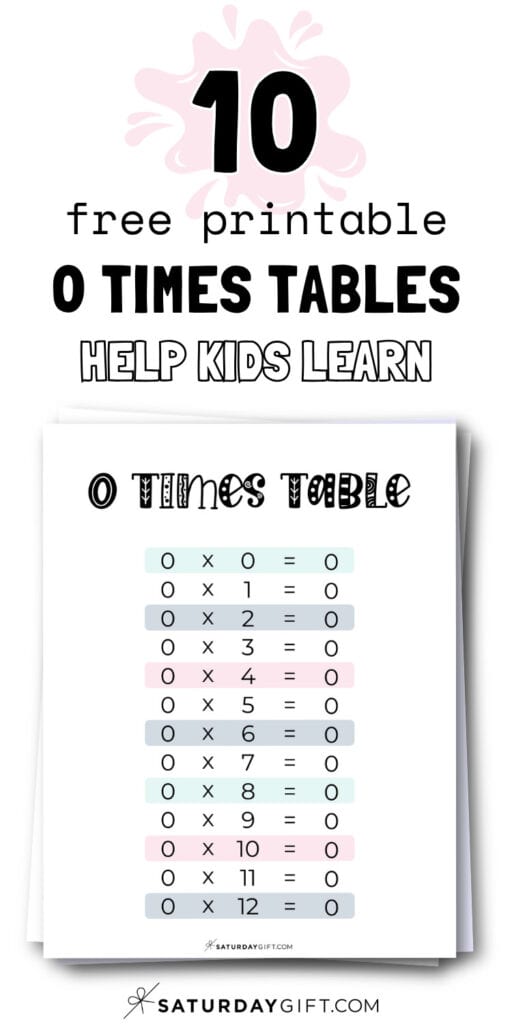 10 Free Printable 0 Times Tables - Help Kids Learn | SaturdayGift