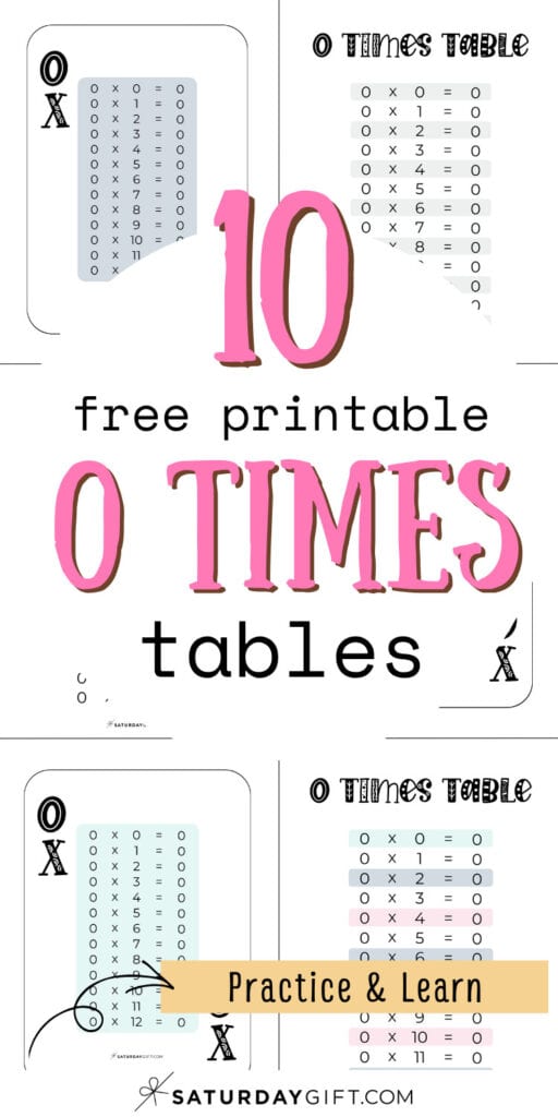 10 Free Printable 0 Times Tables - Practice and Learn | SaturdayGift
